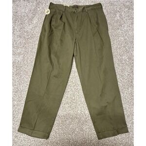 Bugle Boy Double Pleated Cuffed Khaki Pants Size 38X29 Olive Green 90s Vintage